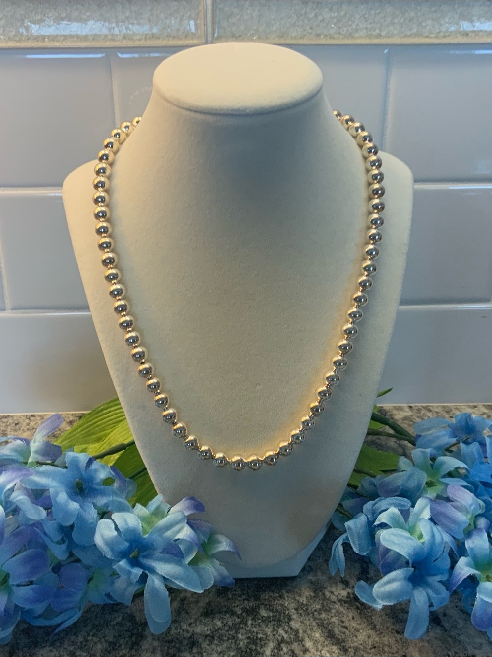 Silver Beaded Necklace - marked 925